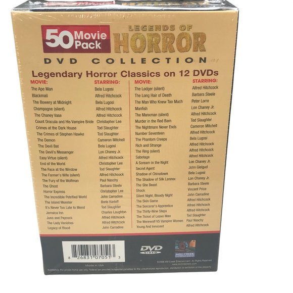 Legends of Horror DVD 50 Movie Pack On 12 Discs New - Picture 2 of 8
